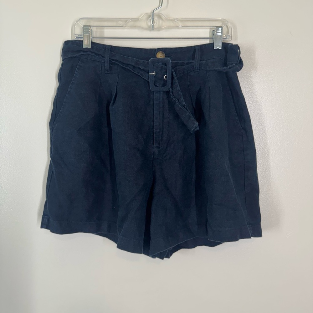 Blank NYC Navy Blue Linen Shorts with Belt